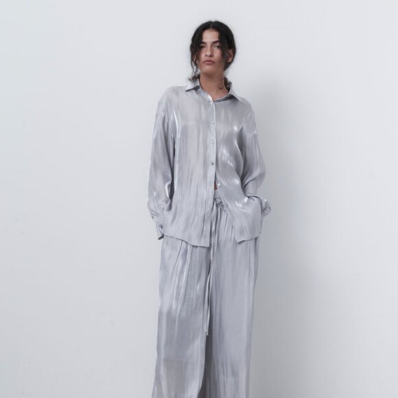 Liquid Metal Button Down Shirt Blouse Metallic - Bella Dahl - Picture 4 of 8